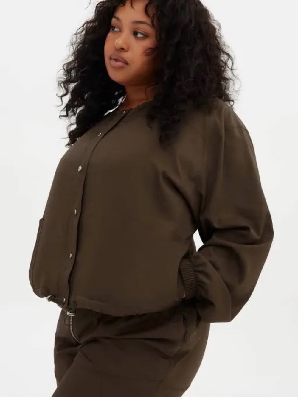 🖤 Girlfriend Collective Chocolate Brown Snap-Front Bomber/WindJacket Size XXXL